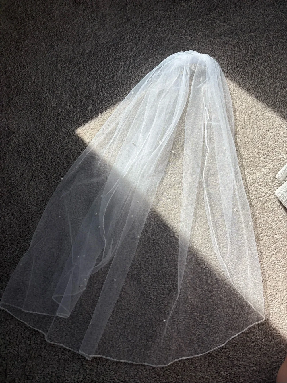 White Sheer Bridal Veil with Mini Pearls